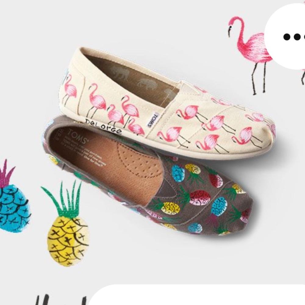 TOMS limited edition hand painted flamingos